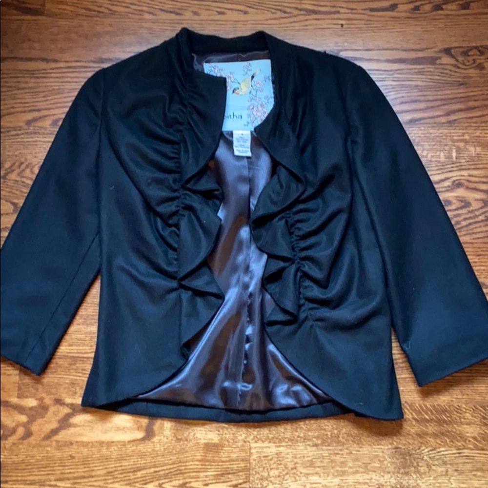 Anthropologie NWOT black ruffle blazer